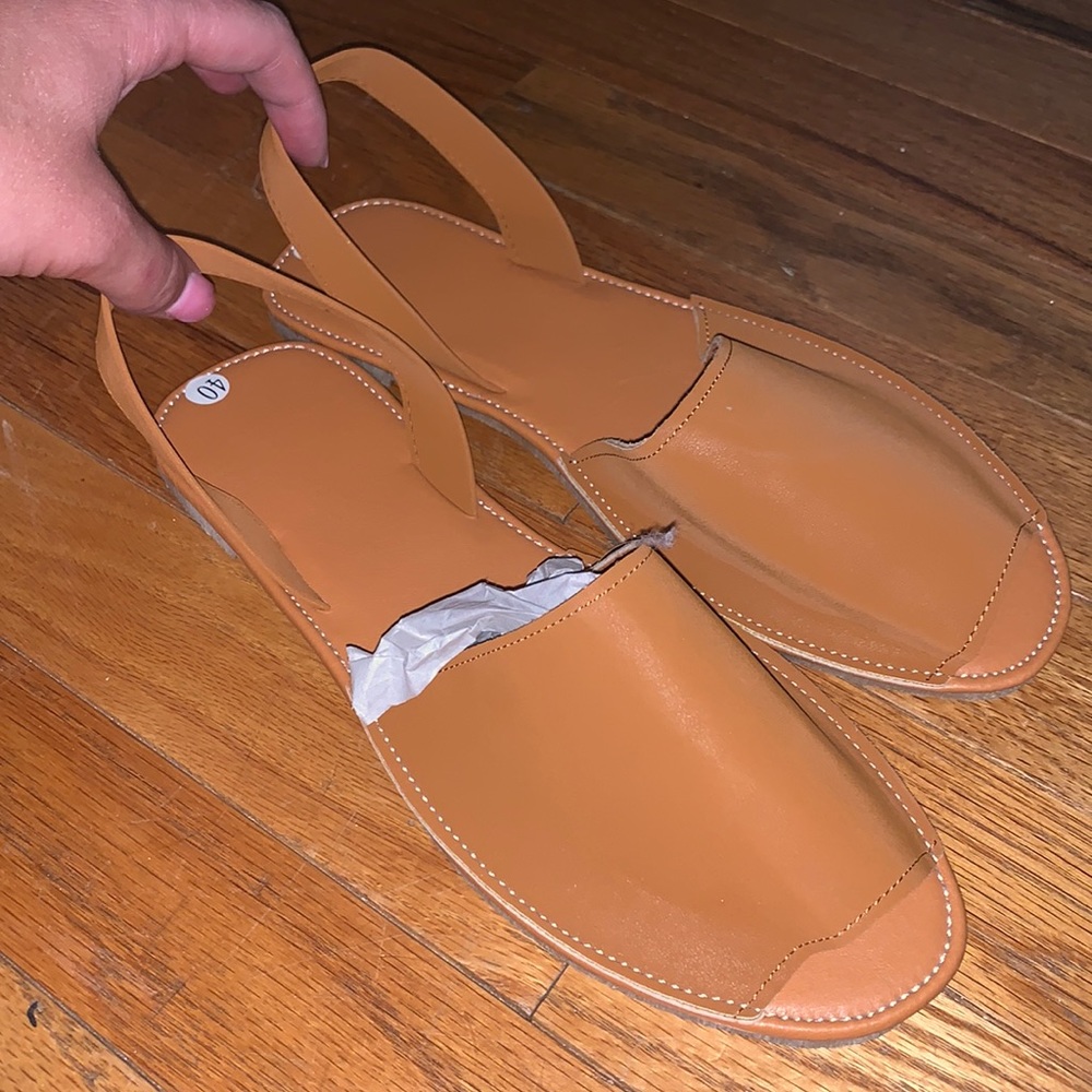 Nasty Gal peep toe brown leather sandals